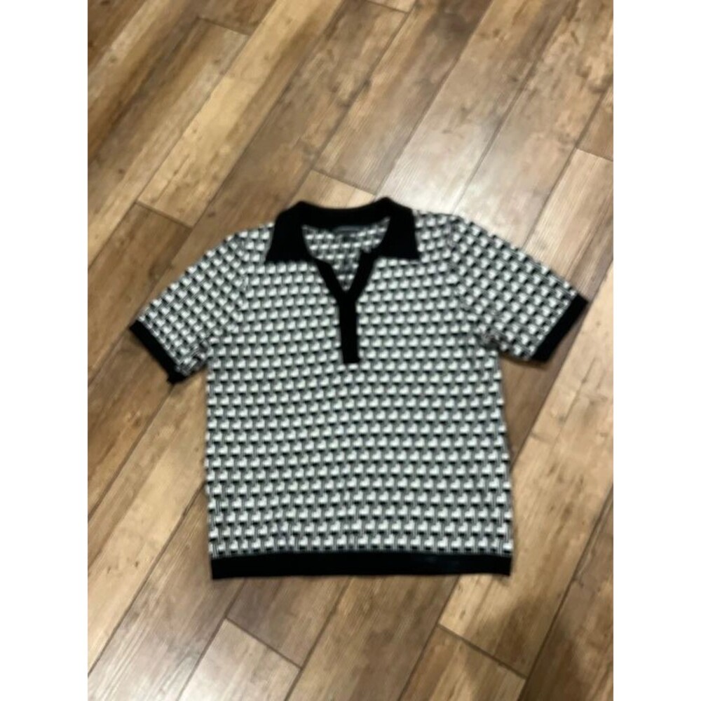 Chic Adrianna Papell Short Sleeve Geometric Polo Sweater Knit Top Like New